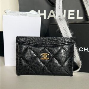 CHANEL Classic Card Holder Black Caviar GHW Full Set